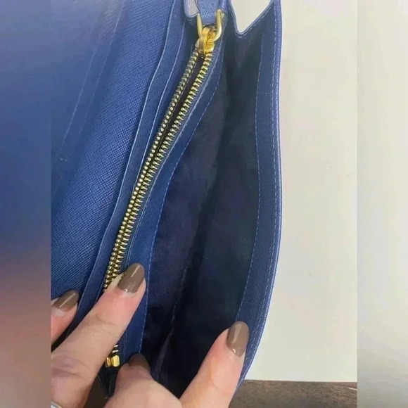 PRADA Saffiano Leather Long Wallet With Gold Hardware Blue Box included - Picture 10 of 16